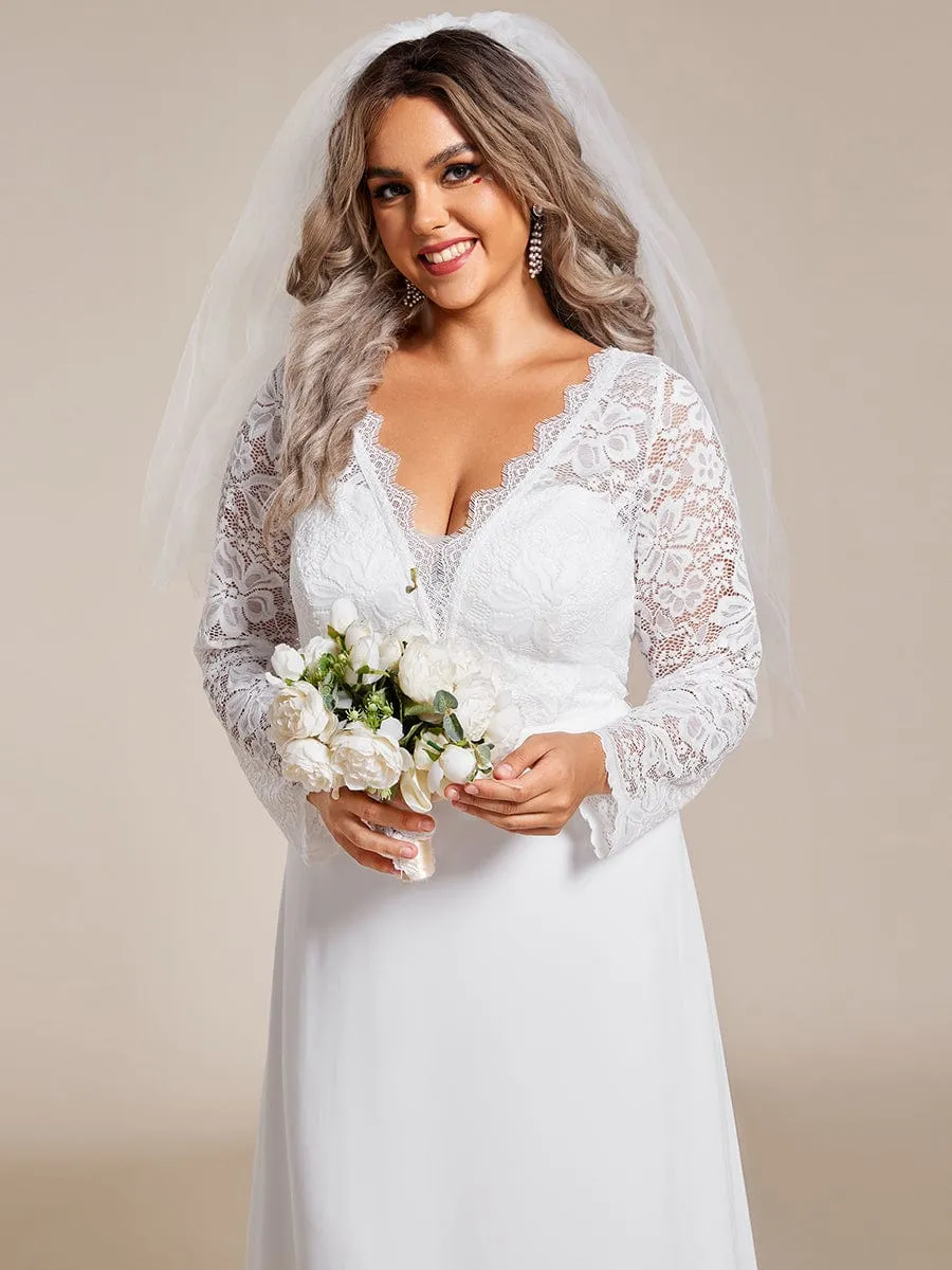 THE ICON'S BRIDE|Plus Size Lace Long Sleeves Eyelash Edge Bodycon Mermaid Chiffon Wedding Dress sold by Ever Pretty product image thumbnail 3