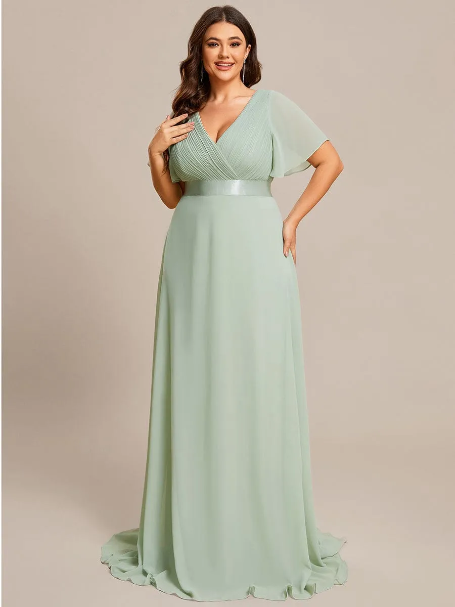 pretty MONICA|Plus Size Empire Waist V Back Bridesmaid Dress with Short Sleeves sold by Ever Pretty product image thumbnail 3