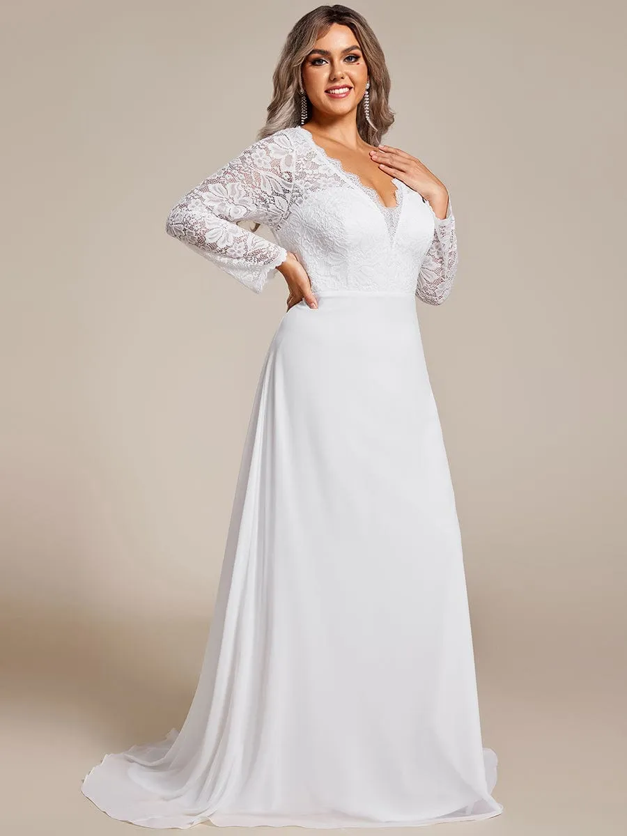 THE ICON'S BRIDE|Plus Size Lace Long Sleeves Eyelash Edge Bodycon Mermaid Chiffon Wedding Dress sold by Ever Pretty product image thumbnail 4
