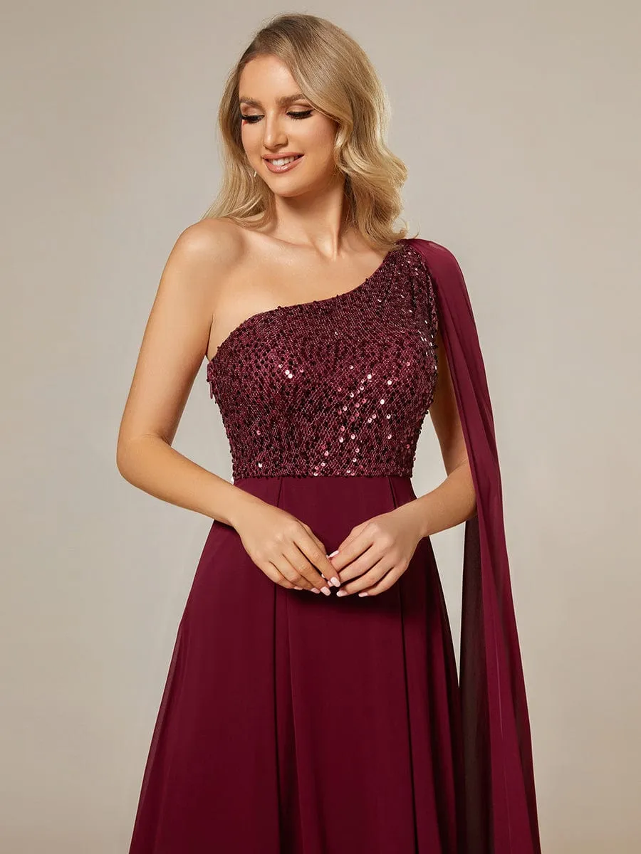 Sleeveless Chiffon A-Line Shinny Sequin Bodice One Shoulder Evening Dress sold by Ever Pretty product image thumbnail 3