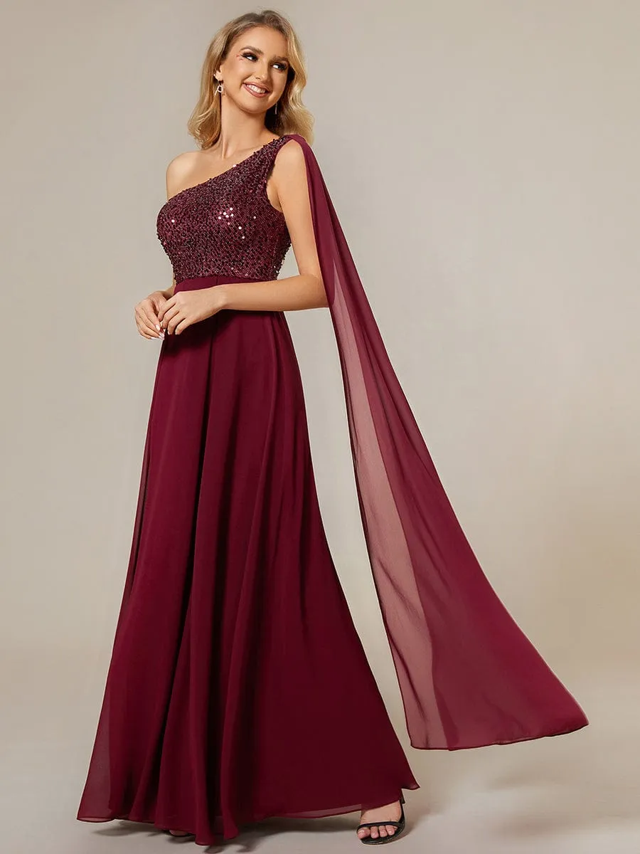Sleeveless Chiffon A-Line Shinny Sequin Bodice One Shoulder Evening Dress sold by Ever Pretty product image thumbnail 4