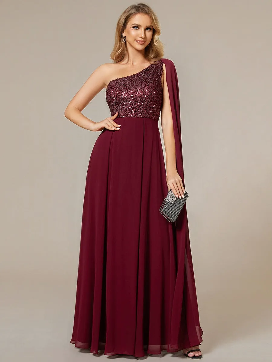 Sleeveless Chiffon A-Line Shinny Sequin Bodice One Shoulder Evening Dress sold by Ever Pretty product image thumbnail 5