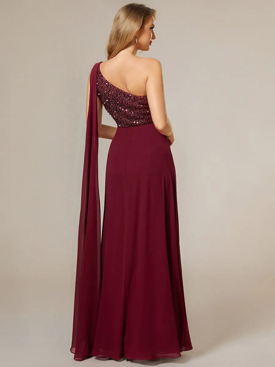 Sleeveless Chiffon A-Line Shinny Sequin Bodice One Shoulder Evening Dress sold by Ever Pretty product image thumbnail 2