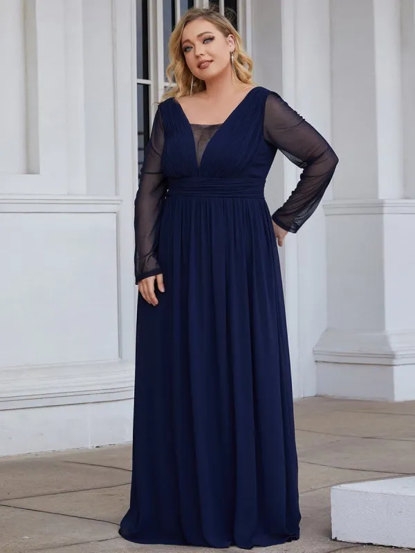 Plus Size A-Line Pleated Long Sleeve Mother of the Bride Dress sold by Ever Pretty
