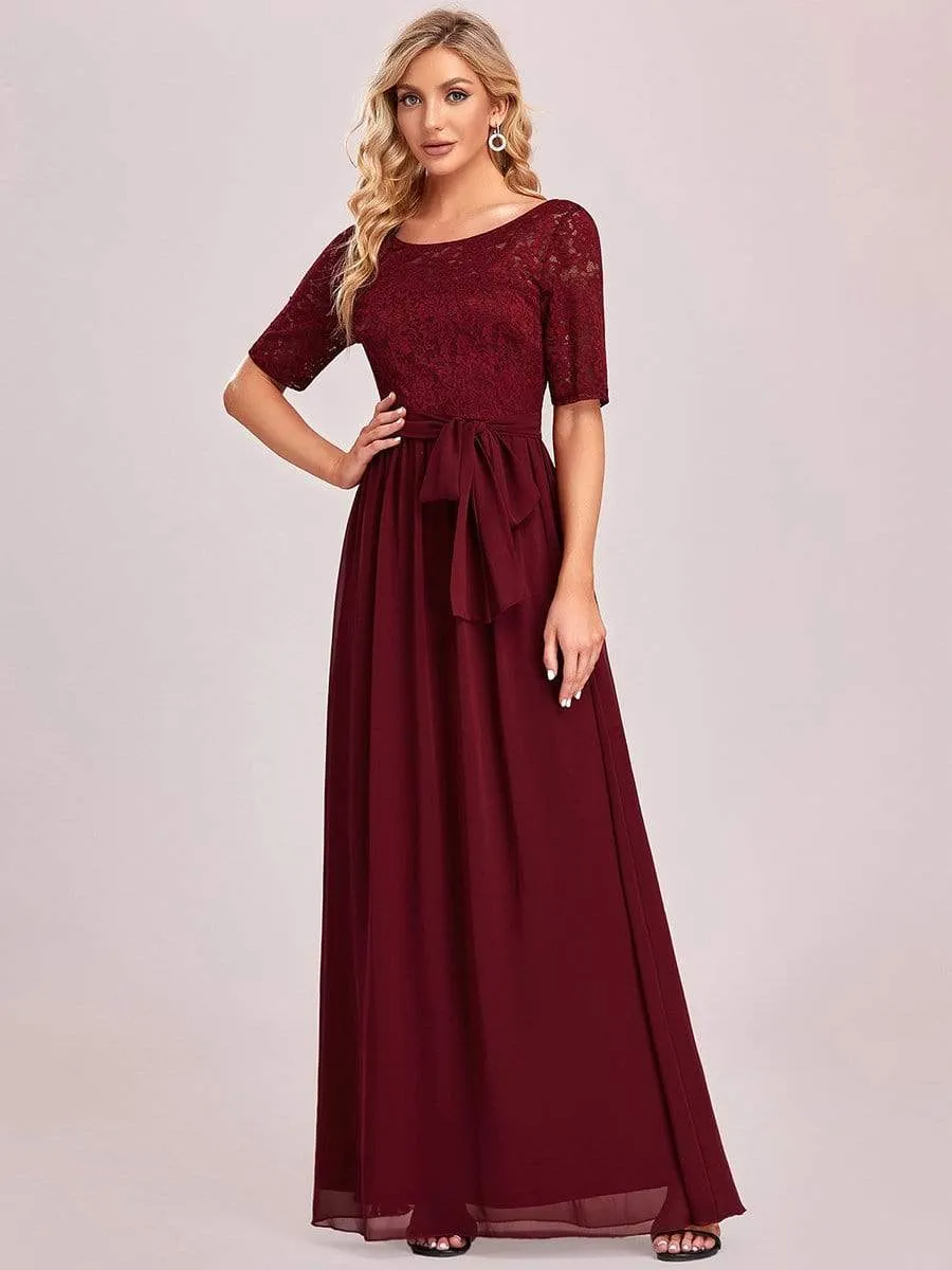 Elegant Lace Bodice Chiffon Maxi Evening Dress with Belt sold by Ever Pretty product image thumbnail 3