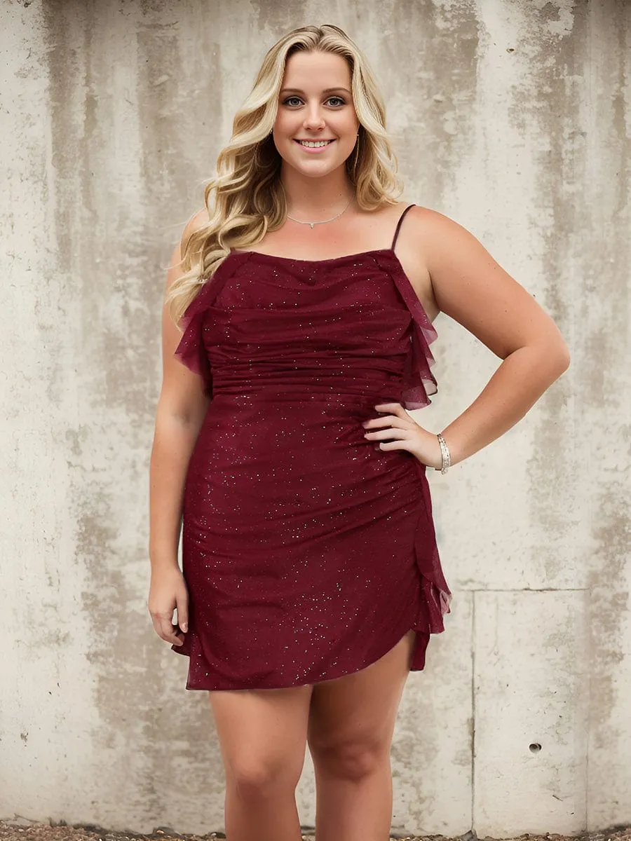 Glitter A-Line Pleated Spaghetti Strap Short Homecoming Dress sold by Ever Pretty product image thumbnail 3