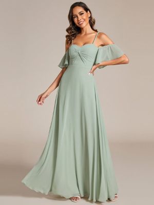Spaghetti Strap Sweetheart Chiffon A-line Bridesmaid Dess with Knot sold by Ever Pretty