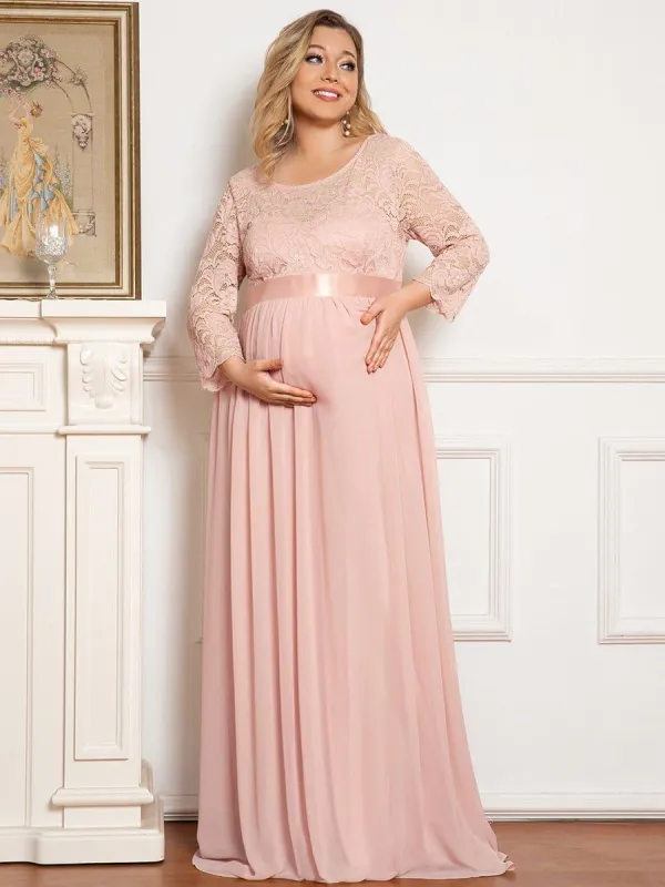 Plus Size Sweetheart 3/4 Sleeve Floor-Length Lace Maternity Dress sold by Ever Pretty