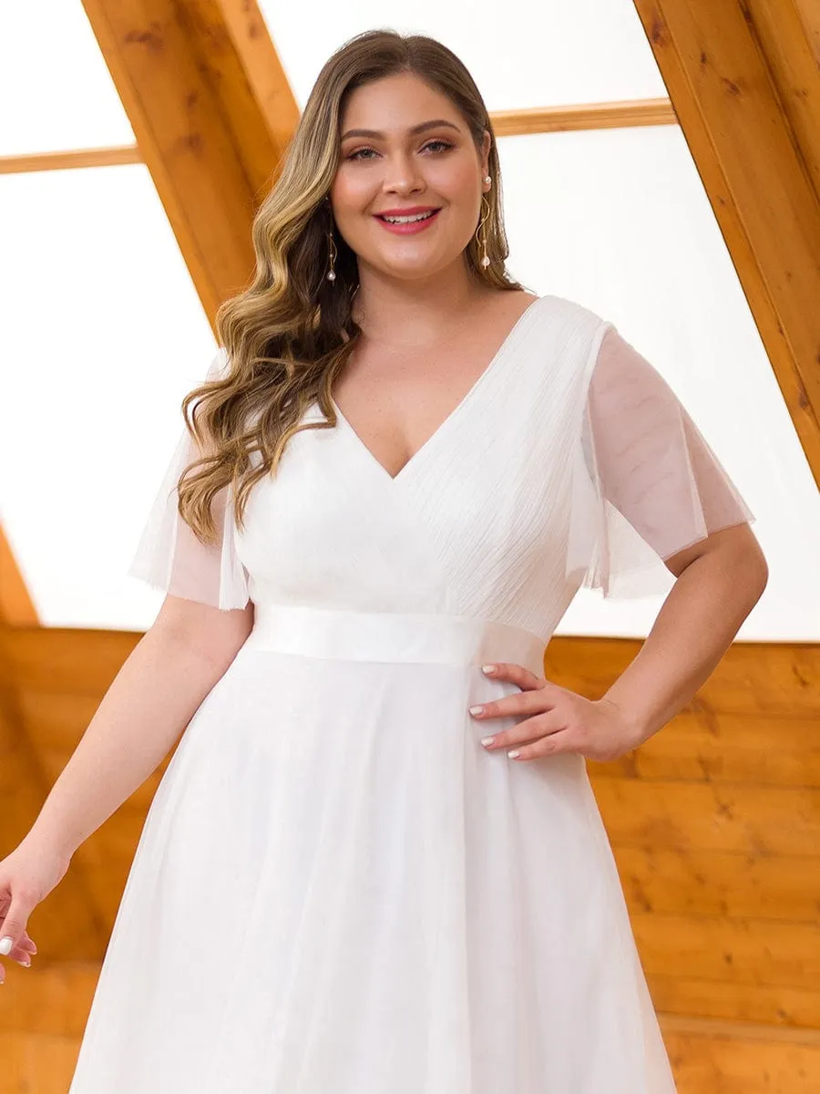 ever MISTE|Custom Size Double V-Neck Floor-Length Short Sleeve Tulle Bridesmaid Dresses sold by Ever Pretty product image thumbnail 3