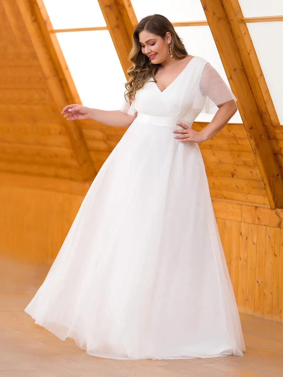 ever MISTE|Custom Size Double V-Neck Floor-Length Short Sleeve Tulle Bridesmaid Dresses sold by Ever Pretty product image thumbnail 4