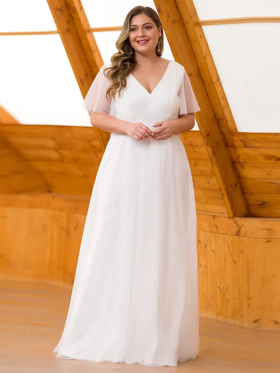 ever MISTE|Custom Size Double V-Neck Floor-Length Short Sleeve Tulle Bridesmaid Dresses sold by Ever Pretty product image thumbnail 5