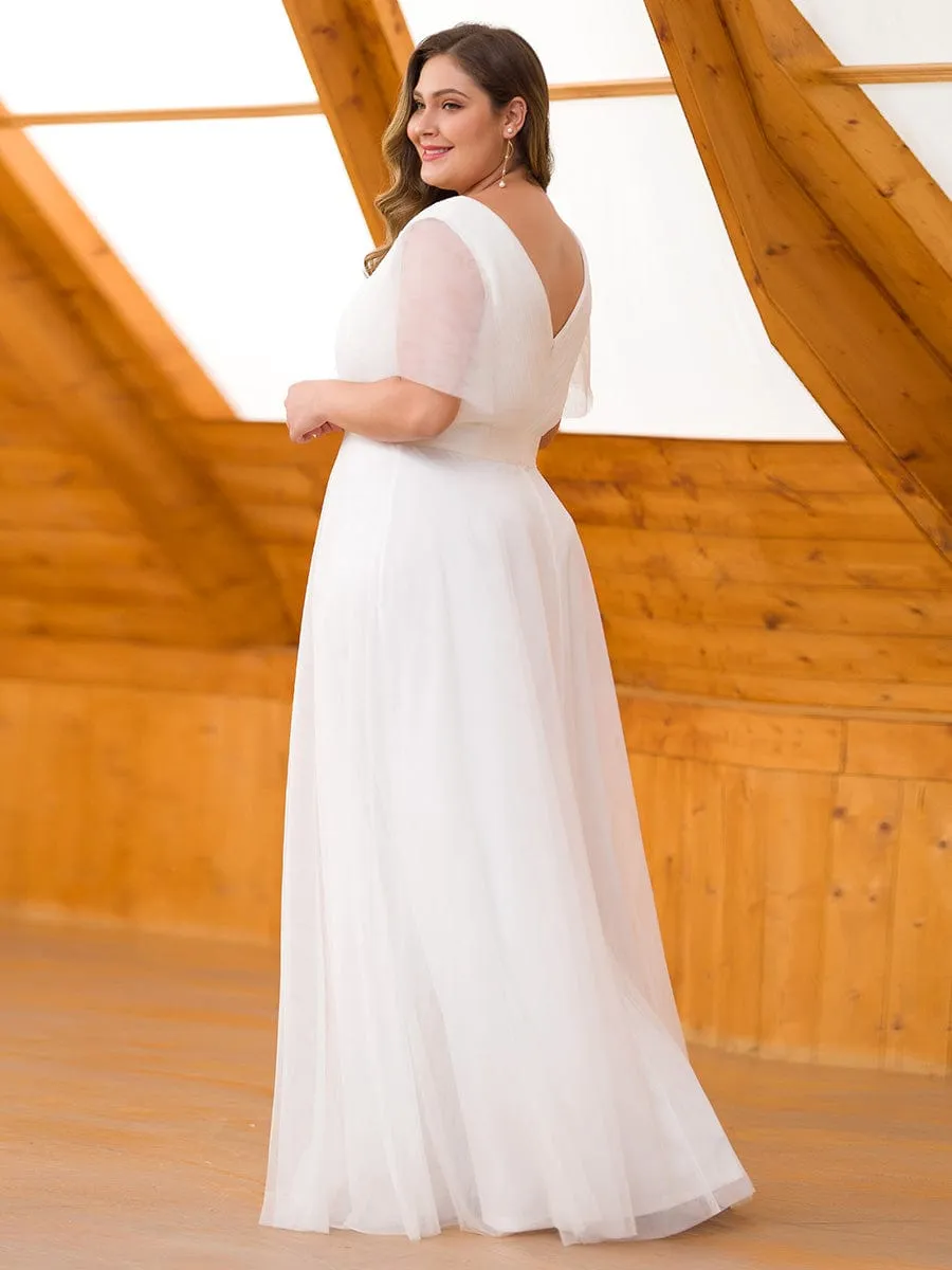 ever MISTE|Custom Size Double V-Neck Floor-Length Short Sleeve Tulle Bridesmaid Dresses sold by Ever Pretty product image thumbnail 2