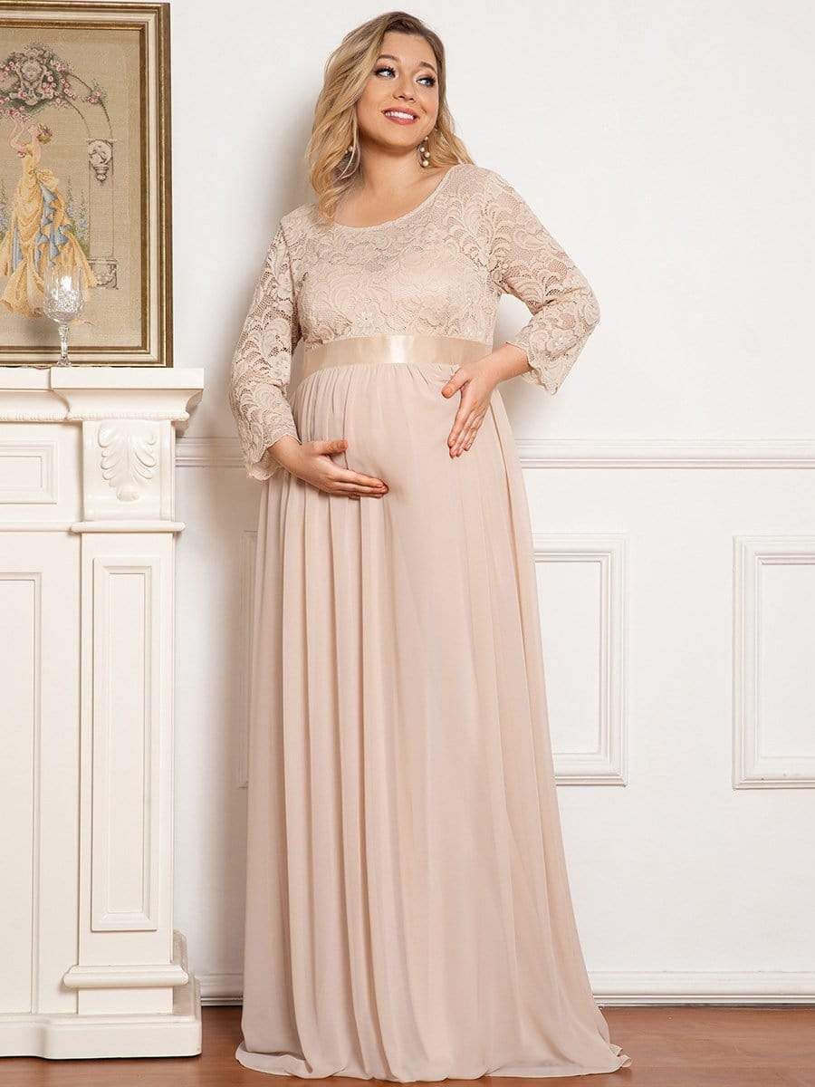 Plus Size Sweetheart 3/4 Sleeve Floor-Length Lace Maternity Dress sold by Ever Pretty product image thumbnail 4