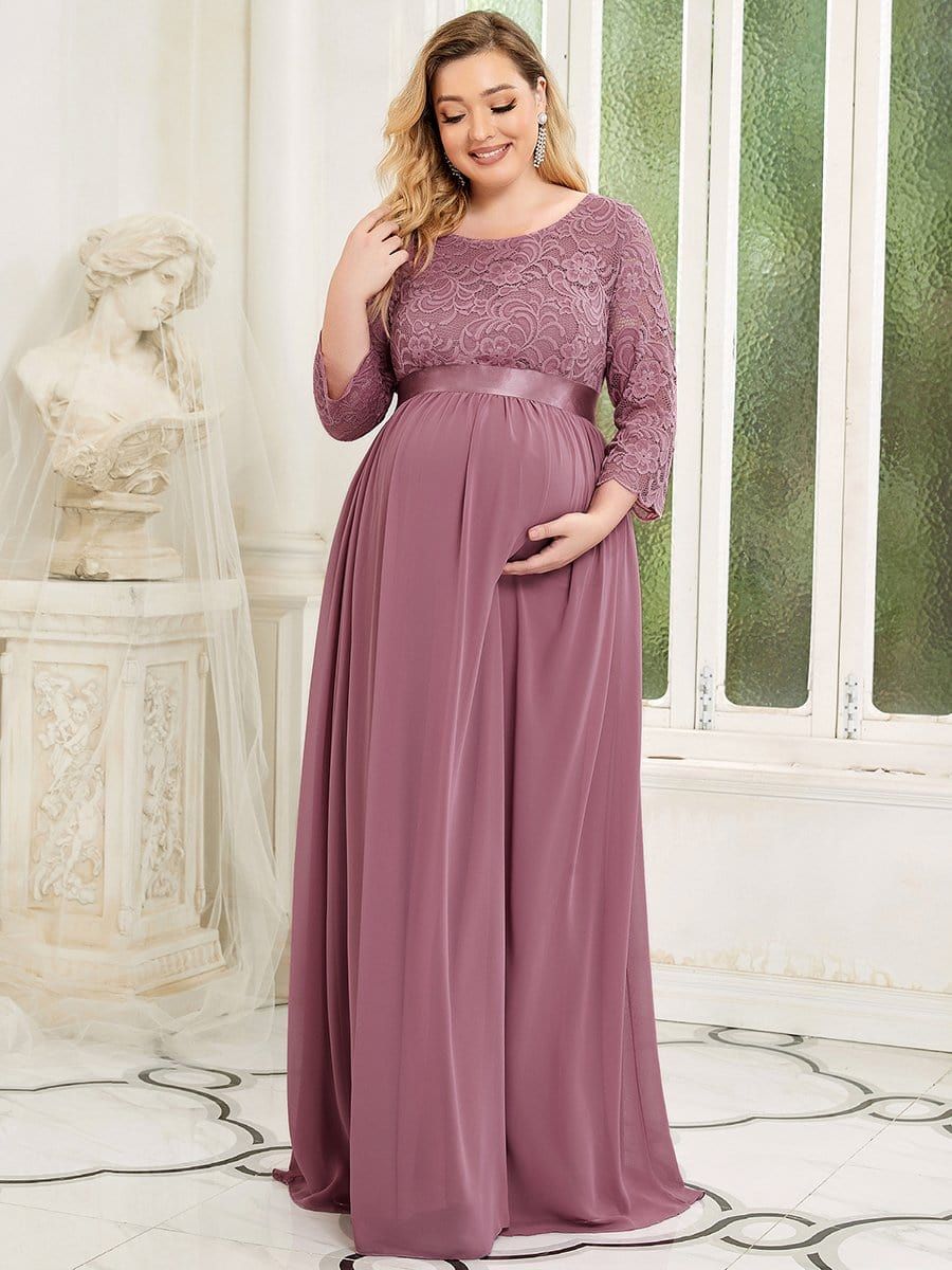 Plus Size Sweetheart 3/4 Sleeve Floor-Length Lace Maternity Dress sold by Ever Pretty product image thumbnail 27