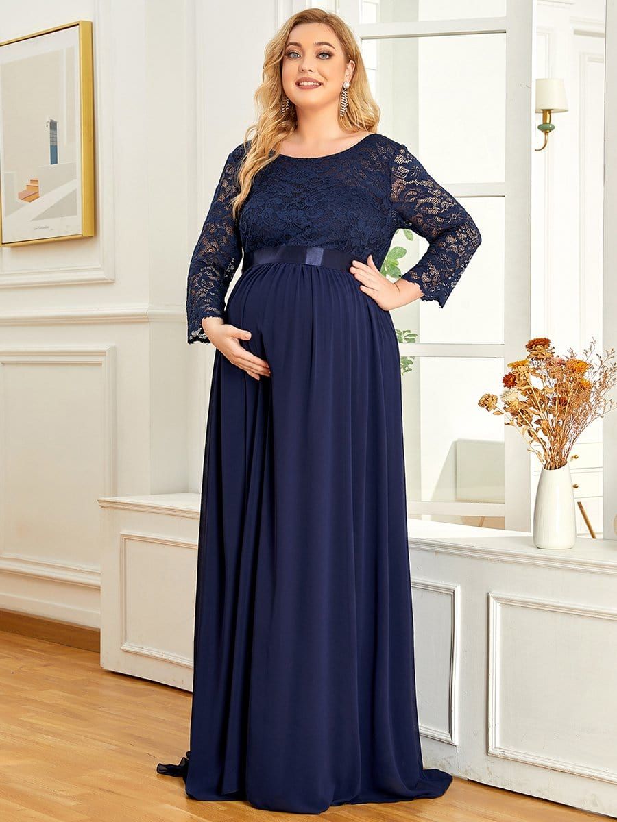 Plus Size Sweetheart 3/4 Sleeve Floor-Length Lace Maternity Dress sold by Ever Pretty product image thumbnail 17