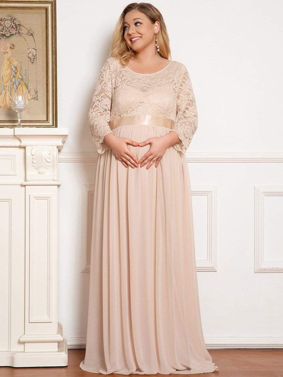 Plus Size Sweetheart 3/4 Sleeve Floor-Length Lace Maternity Dress sold by Ever Pretty product image thumbnail 8