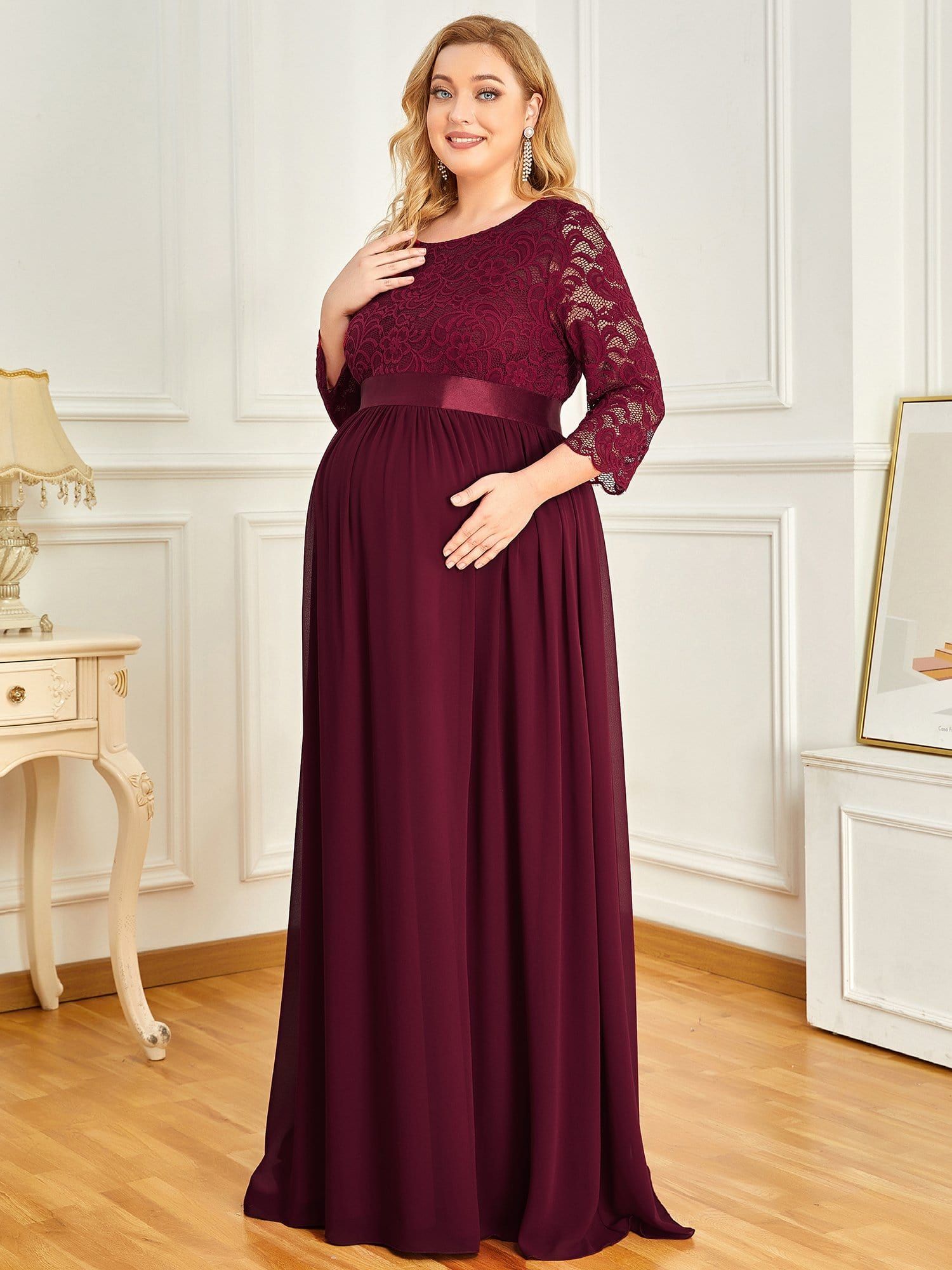 Plus Size Sweetheart 3/4 Sleeve Floor-Length Lace Maternity Dress sold by Ever Pretty product image thumbnail 13