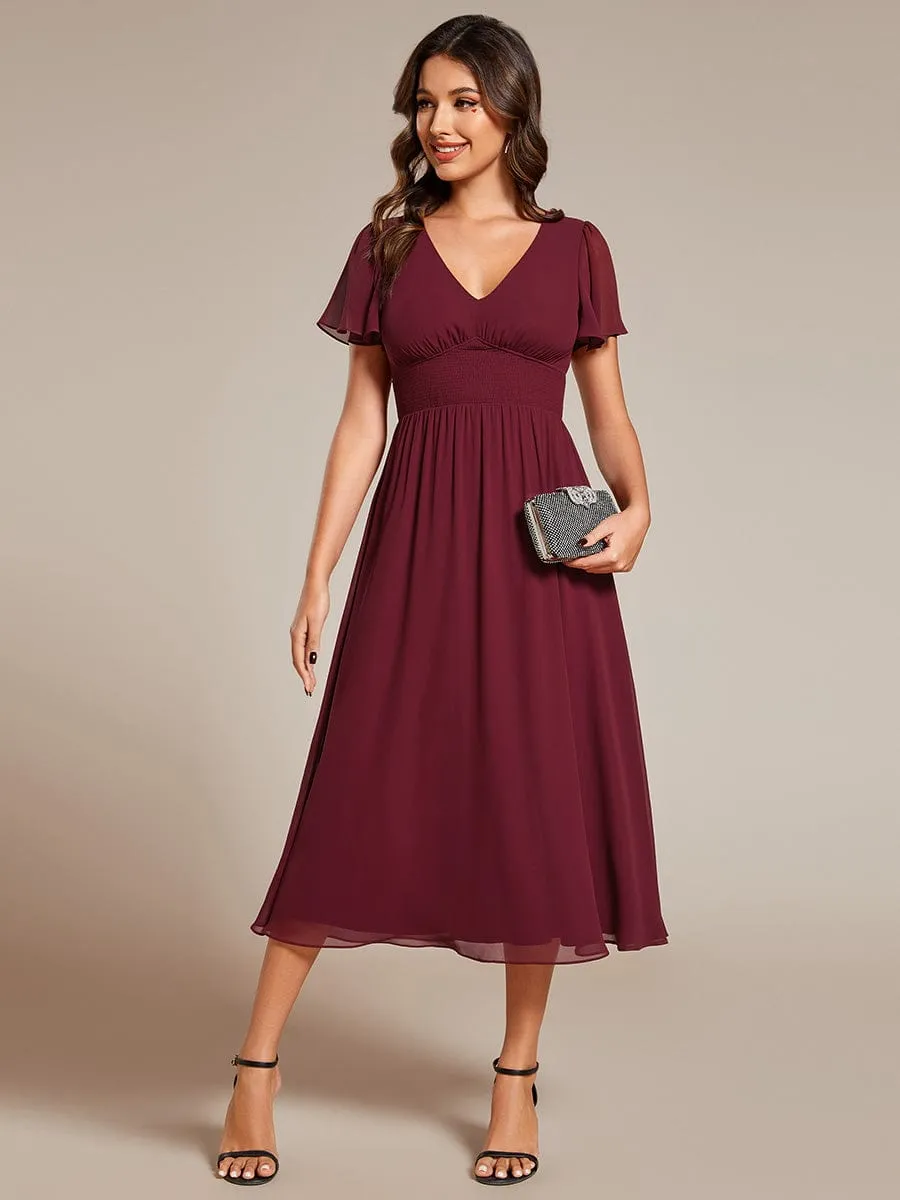 Elegant V-Neck Ruffle Sleeves Empire Waist Wedding Guest Dress in Chiffon sold by Ever Pretty product image thumbnail 4