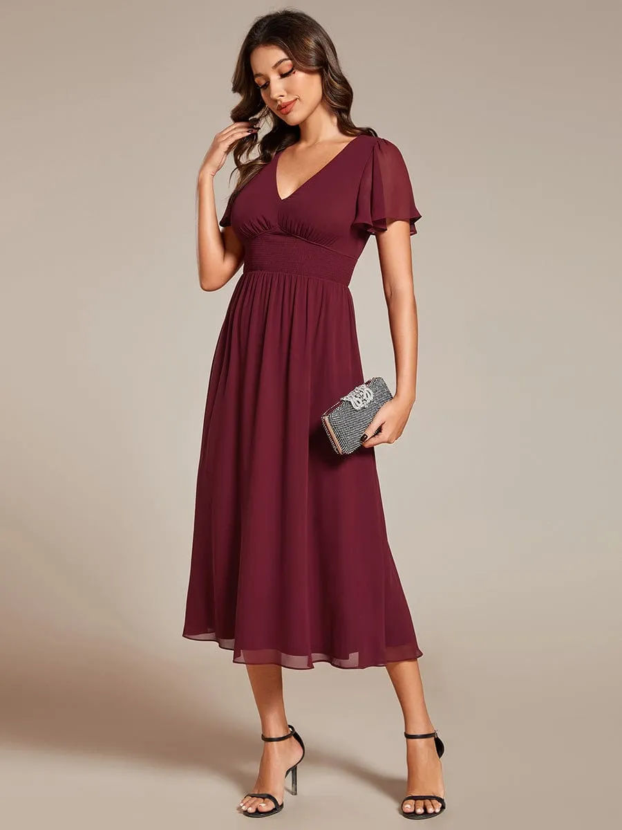 Elegant V-Neck Ruffle Sleeves Empire Waist Wedding Guest Dress in Chiffon sold by Ever Pretty product image thumbnail 5