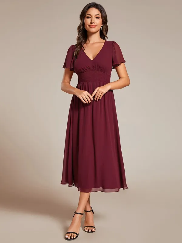 Elegant V-Neck Ruffle Sleeves Empire Waist Wedding Guest Dress in Chiffon sold by Ever Pretty