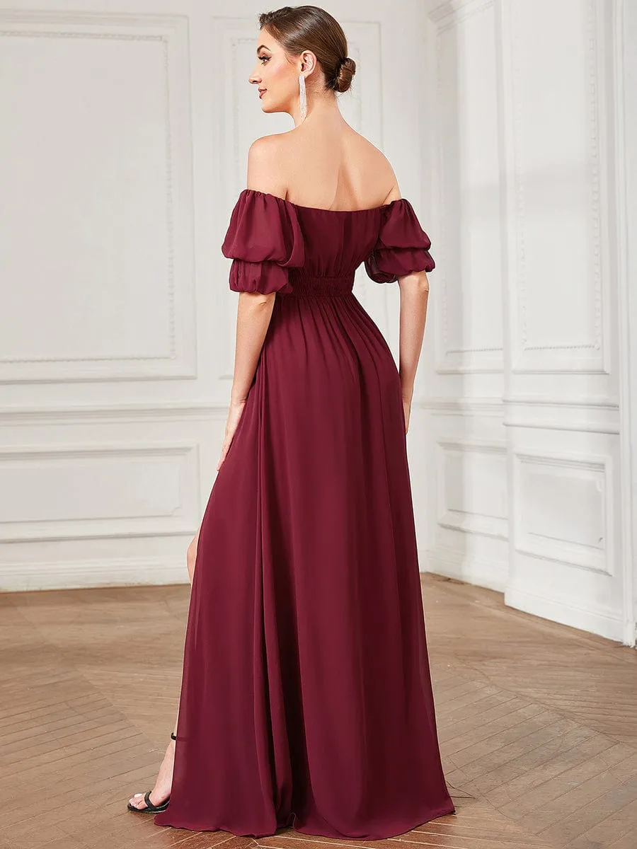 Chiffon Shirred Off-Shoulder High Slit Evening Dress sold by Ever Pretty product image thumbnail 2