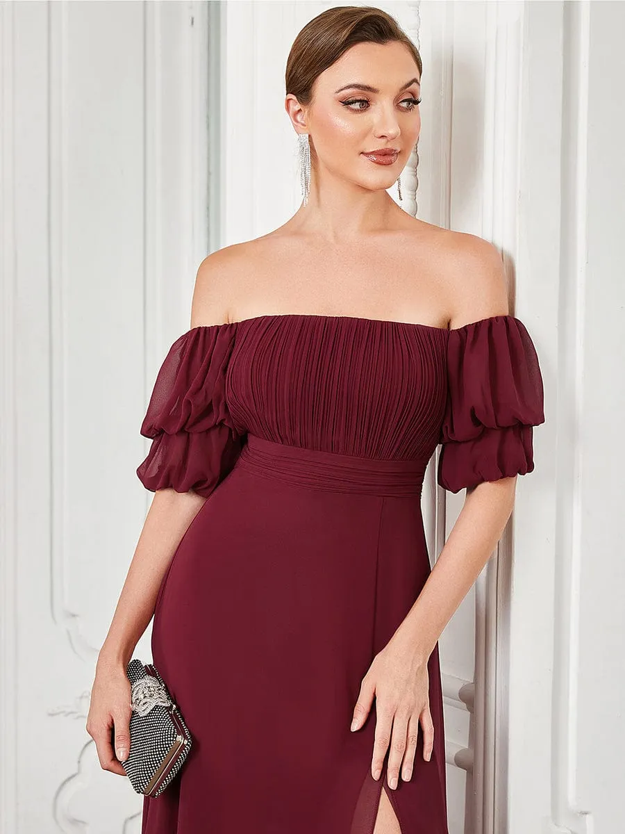 Chiffon Shirred Off-Shoulder High Slit Evening Dress sold by Ever Pretty product image thumbnail 3
