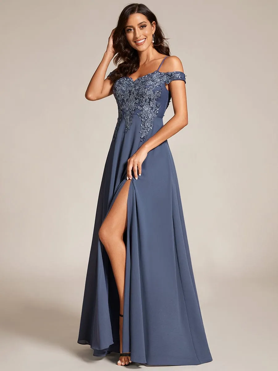Custom Size Cold Shoulder Sequin Side Slit Evening Dresses sold by Ever Pretty