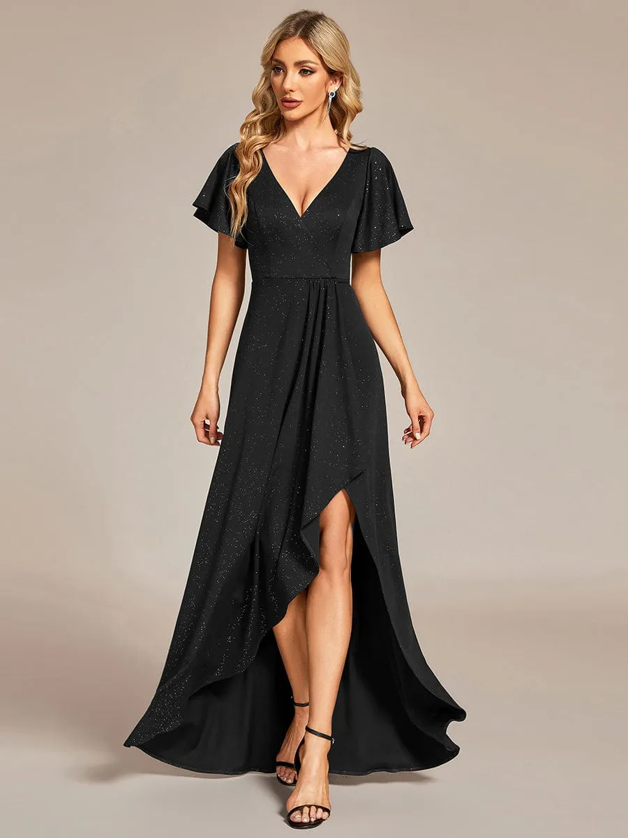 ever MELOD¨¦|Glitter High-Low Front Side Slit Ruffled V-Neck Evening Dress sold by Ever Pretty product image thumbnail 5