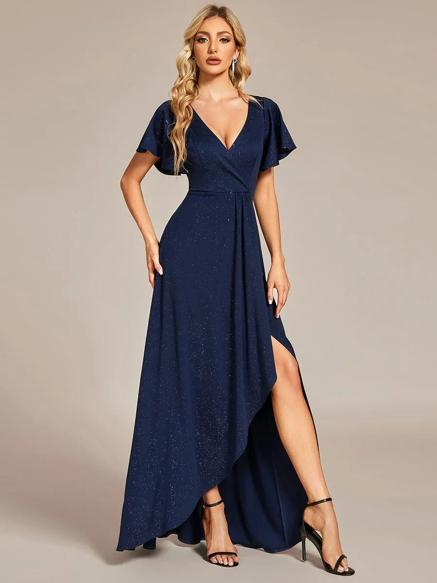 ever MELOD¨¦|Glitter High-Low Front Side Slit Ruffled V-Neck Evening Dress sold by Ever Pretty product image thumbnail 3
