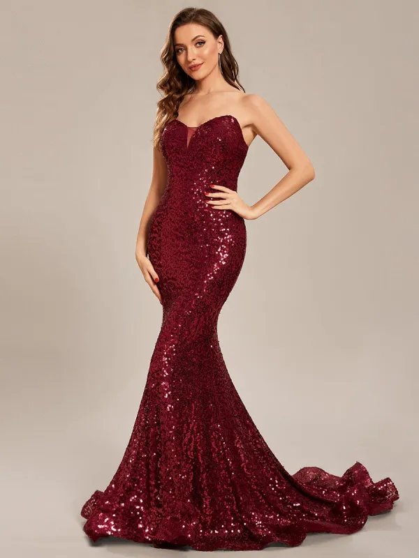 Custom Size Strapless Sweetheart Long Bodycon Sequin Prom Dress sold by Ever Pretty