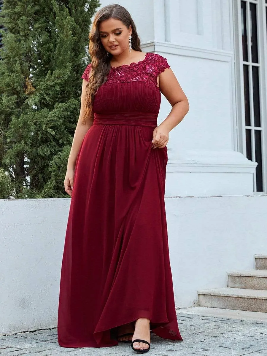 Plus Size Elegant Maxi Long Lace Cap Sleeve Bridesmaid Dress sold by Ever Pretty product image thumbnail 5