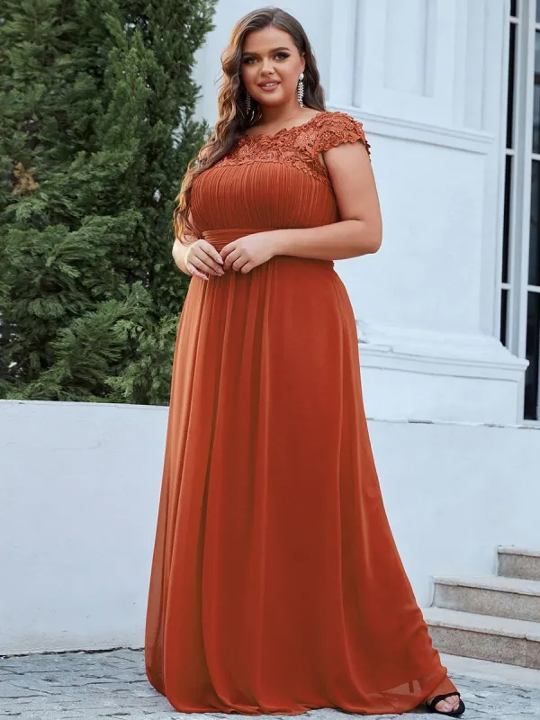 Plus Size Elegant Maxi Long Lace Cap Sleeve Bridesmaid Dress sold by Ever Pretty