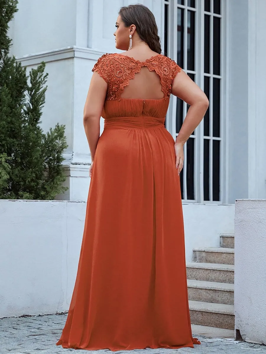 Plus Size Elegant Maxi Long Lace Cap Sleeve Bridesmaid Dress sold by Ever Pretty product image thumbnail 2