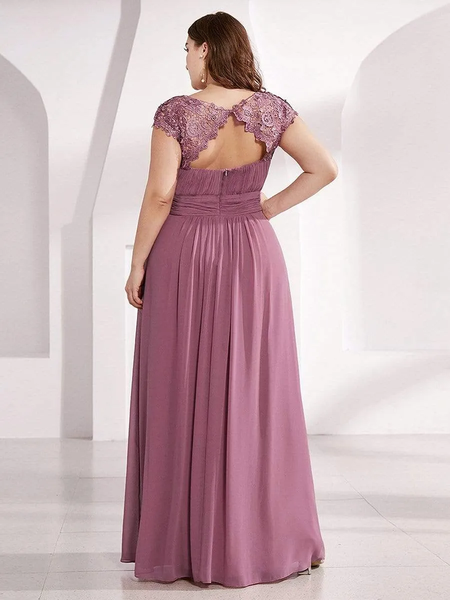 Plus Size Elegant Maxi Long Lace Cap Sleeve Bridesmaid Dress sold by Ever Pretty product image thumbnail 4