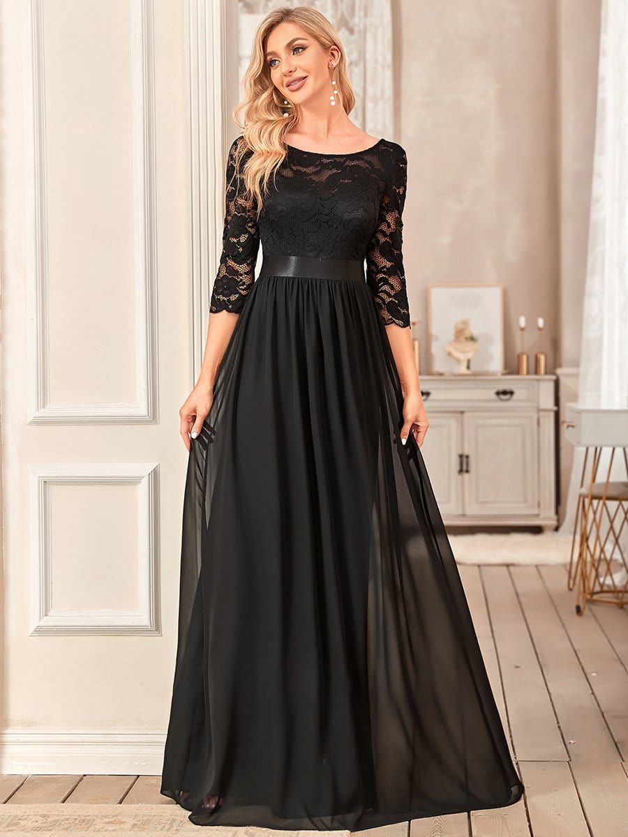 See-Through Floor Length Lace Evening Dress with Half Sleeve sold by Ever Pretty product image thumbnail 3