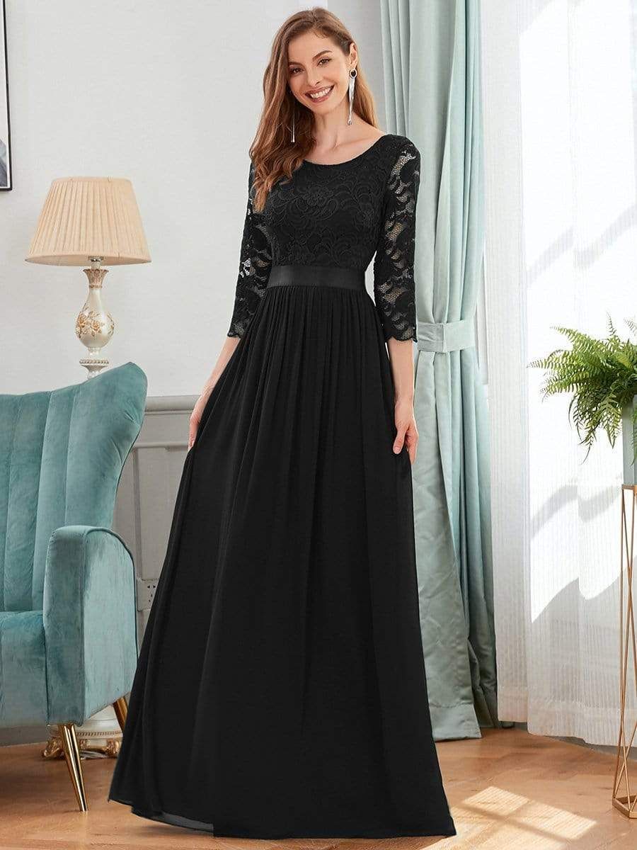 See-Through Floor Length Lace Evening Dress with Half Sleeve sold by Ever Pretty product image thumbnail 4