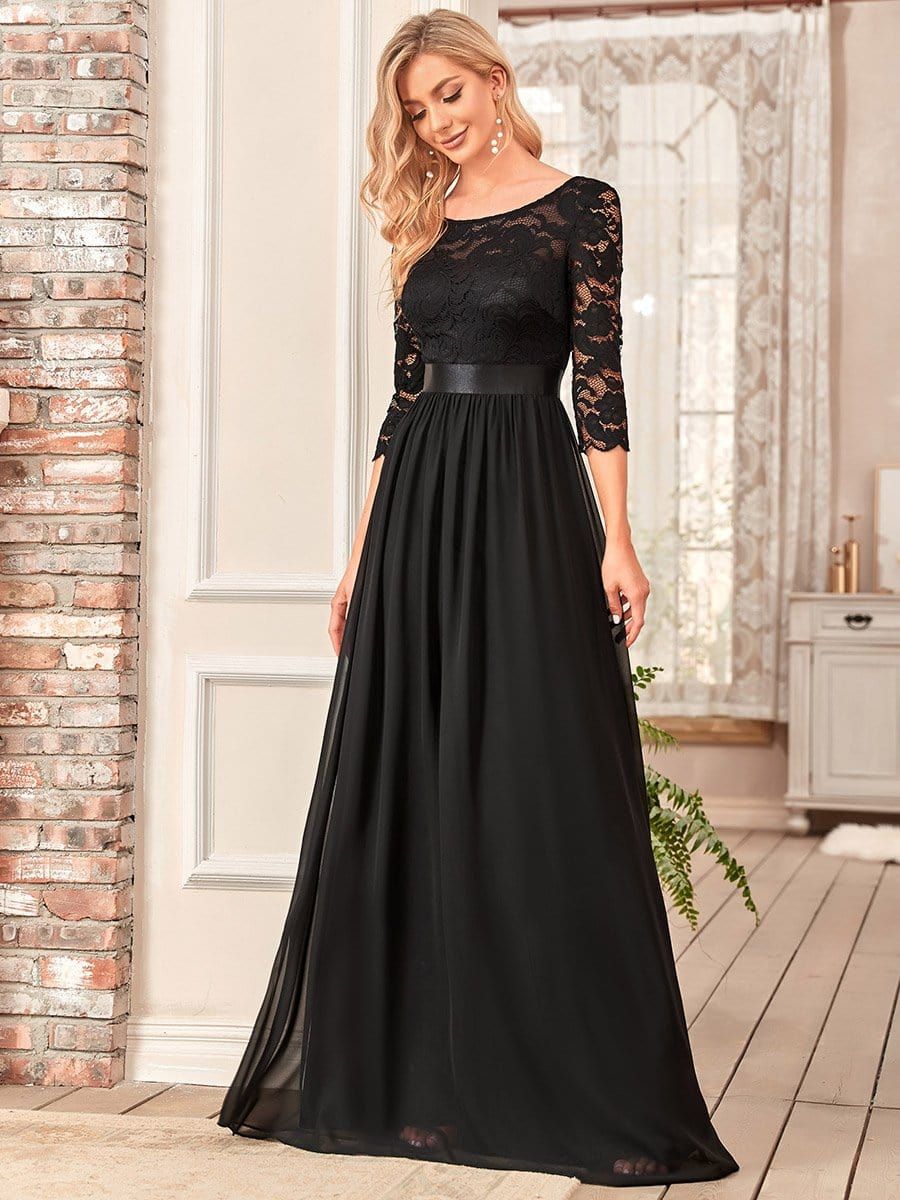 See-Through Floor Length Lace Evening Dress with Half Sleeve sold by Ever Pretty