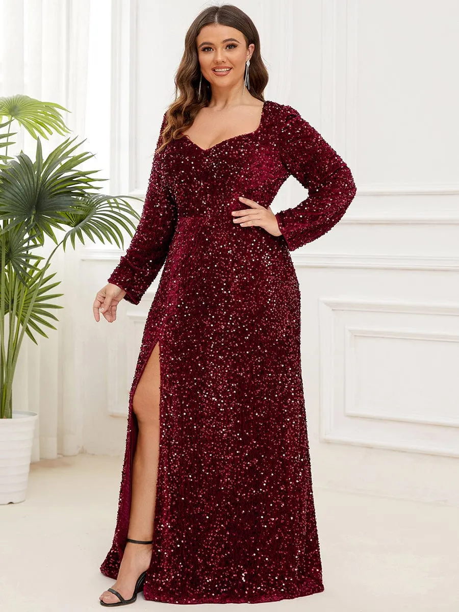 Custom Size Long Sleeve Sequin Front Slit Bodycon Evening Dress sold by Ever Pretty product image thumbnail 4