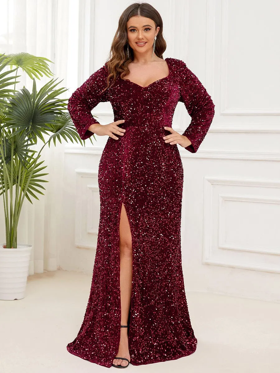 Custom Size Long Sleeve Sequin Front Slit Bodycon Evening Dress sold by Ever Pretty product image thumbnail 5