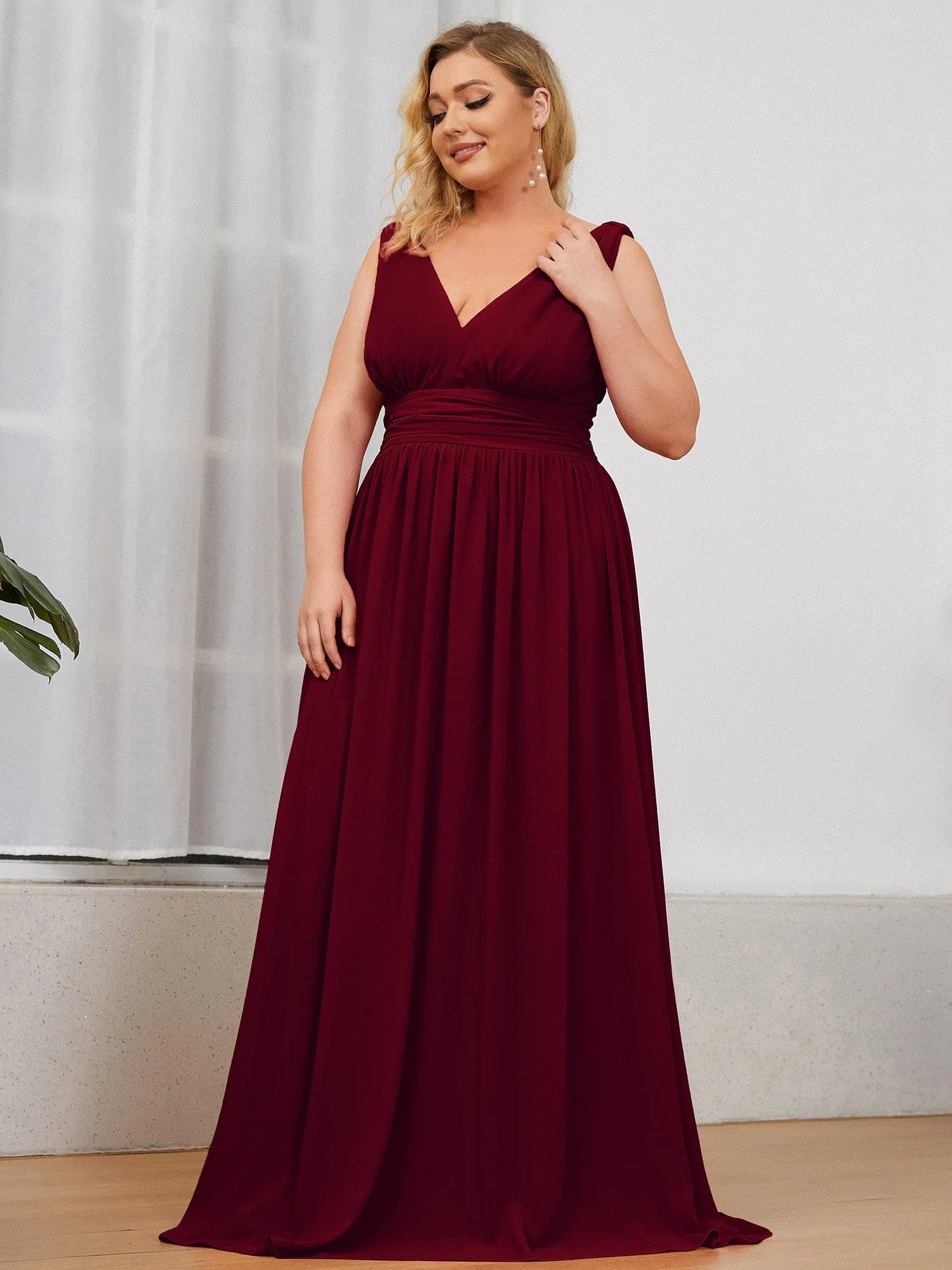 Plus Size Sleeveless V-Neck Chiffon Semi Formal Maxi Dress sold by Ever Pretty