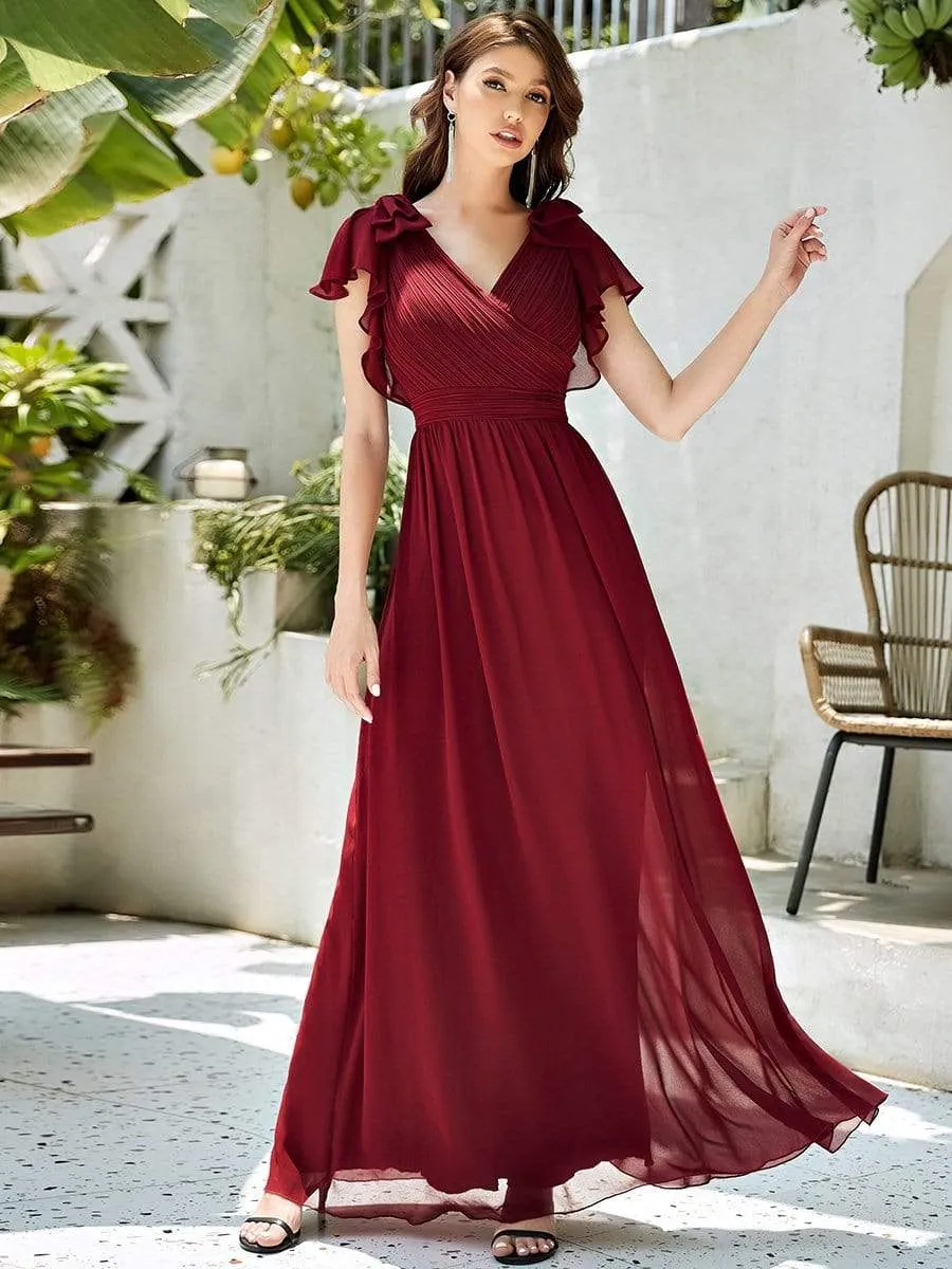 ever AVELYN|Elegant Pleated Bodice Ruffles Sleeves Chiffon Evening Dress sold by Ever Pretty