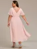 pretty FAYE|Plus Size Double V-Neck Ruffles Sleeve Chiffon Midi Wedding Guest Dress sold by Ever Pretty