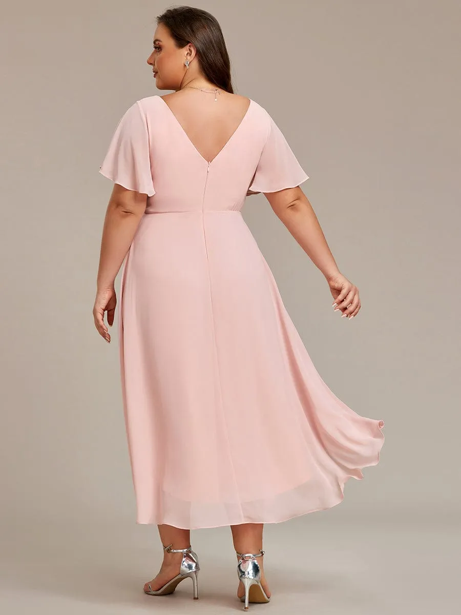 pretty FAYE|Plus Size Double V-Neck Ruffles Sleeve Chiffon Midi Wedding Guest Dress sold by Ever Pretty product image thumbnail 4