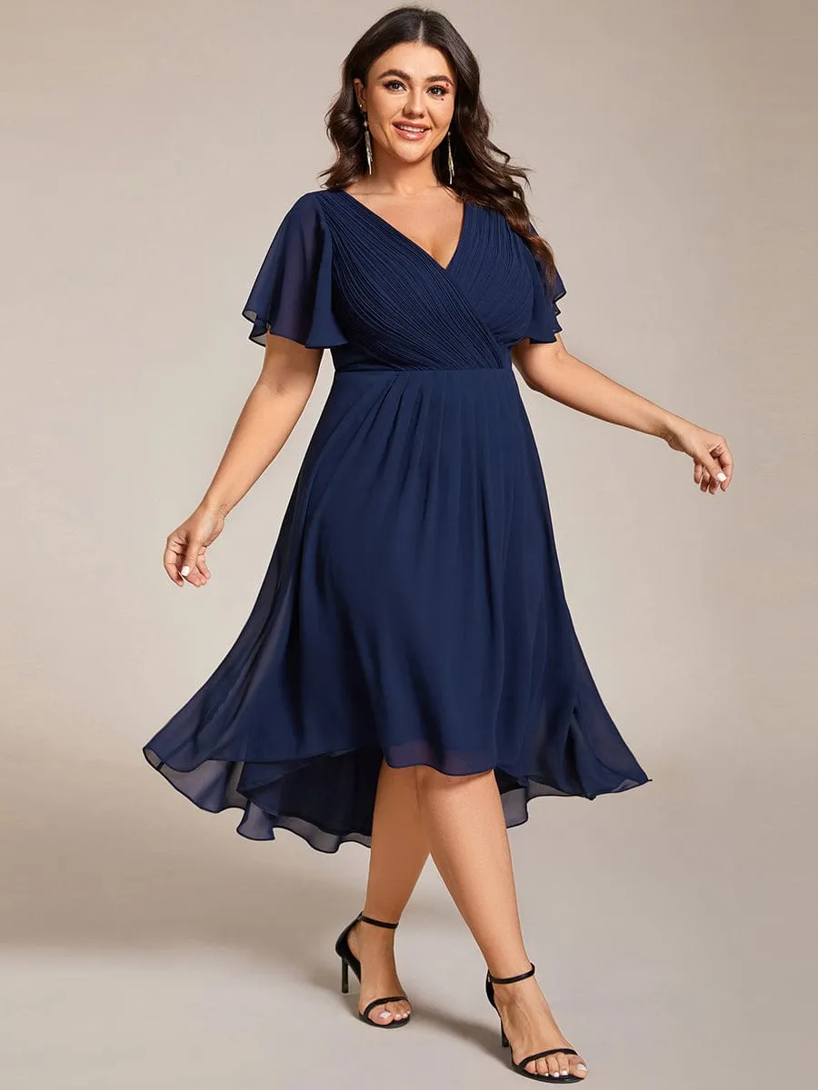 pretty FAYE|Plus Size Double V-Neck Ruffles Sleeve Chiffon Midi Wedding Guest Dress sold by Ever Pretty
