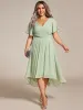pretty FAYE|Plus Size Double V-Neck Ruffles Sleeve Chiffon Midi Wedding Guest Dress sold by Ever Pretty