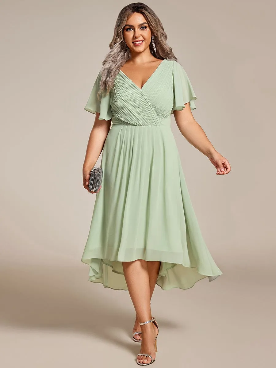 pretty FAYE|Plus Size Double V-Neck Ruffles Sleeve Chiffon Midi Wedding Guest Dress sold by Ever Pretty product image thumbnail 5