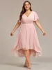 pretty FAYE|Plus Size Double V-Neck Ruffles Sleeve Chiffon Midi Wedding Guest Dress sold by Ever Pretty