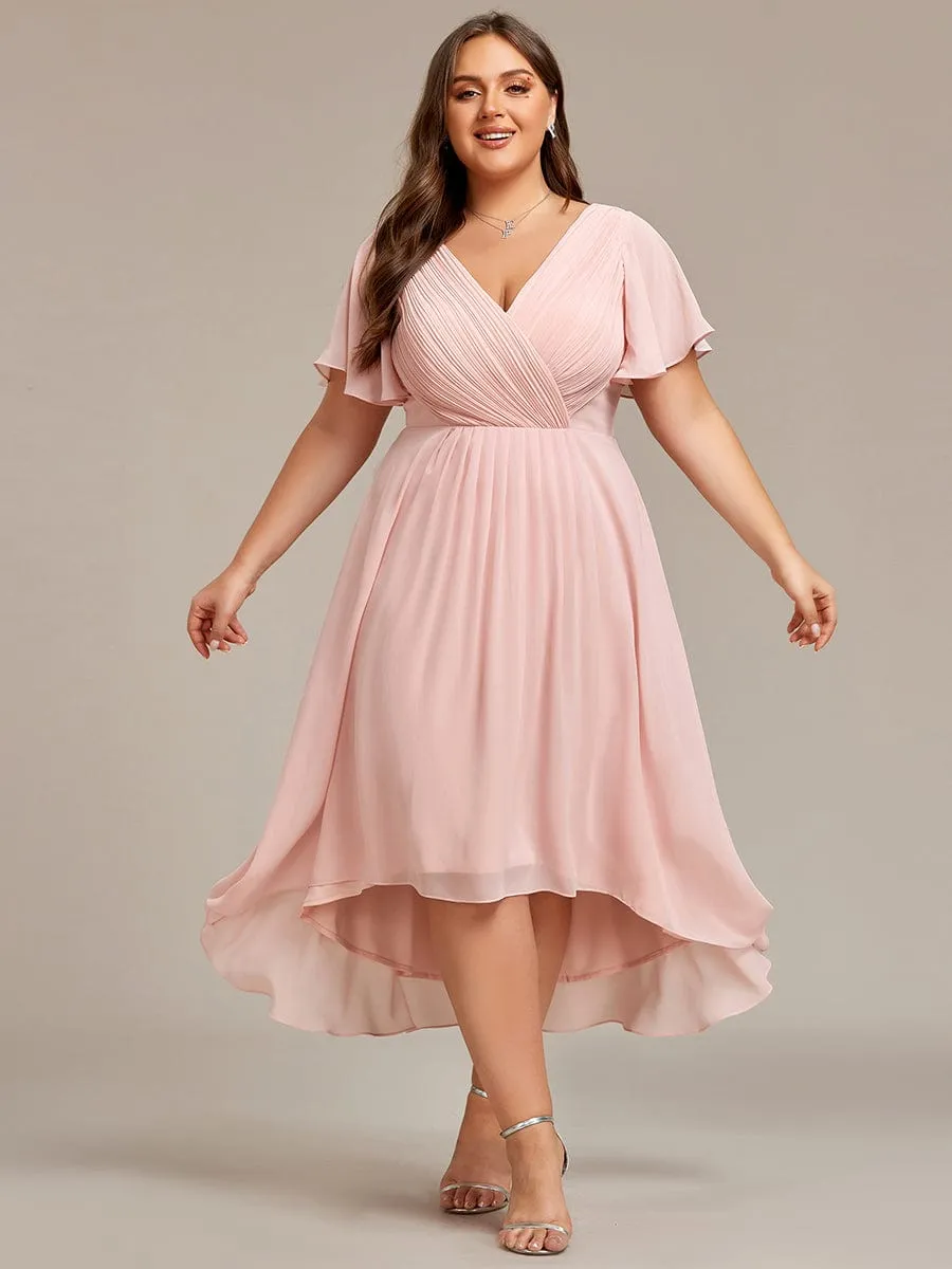 pretty FAYE|Plus Size Double V-Neck Ruffles Sleeve Chiffon Midi Wedding Guest Dress sold by Ever Pretty product image thumbnail 3