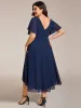 pretty FAYE|Plus Size Double V-Neck Ruffles Sleeve Chiffon Midi Wedding Guest Dress sold by Ever Pretty