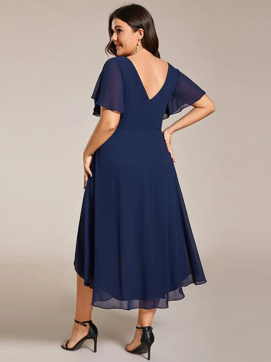 pretty FAYE|Plus Size Double V-Neck Ruffles Sleeve Chiffon Midi Wedding Guest Dress sold by Ever Pretty product image thumbnail 2